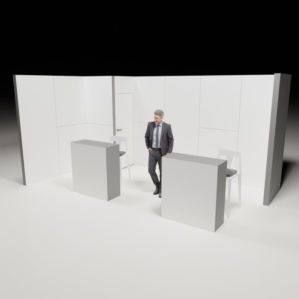 5x3 booth with 2 counters and a storage room